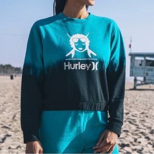 Hurley black girl Surf junior small Teal and Black crop Sweatshirt tie dye